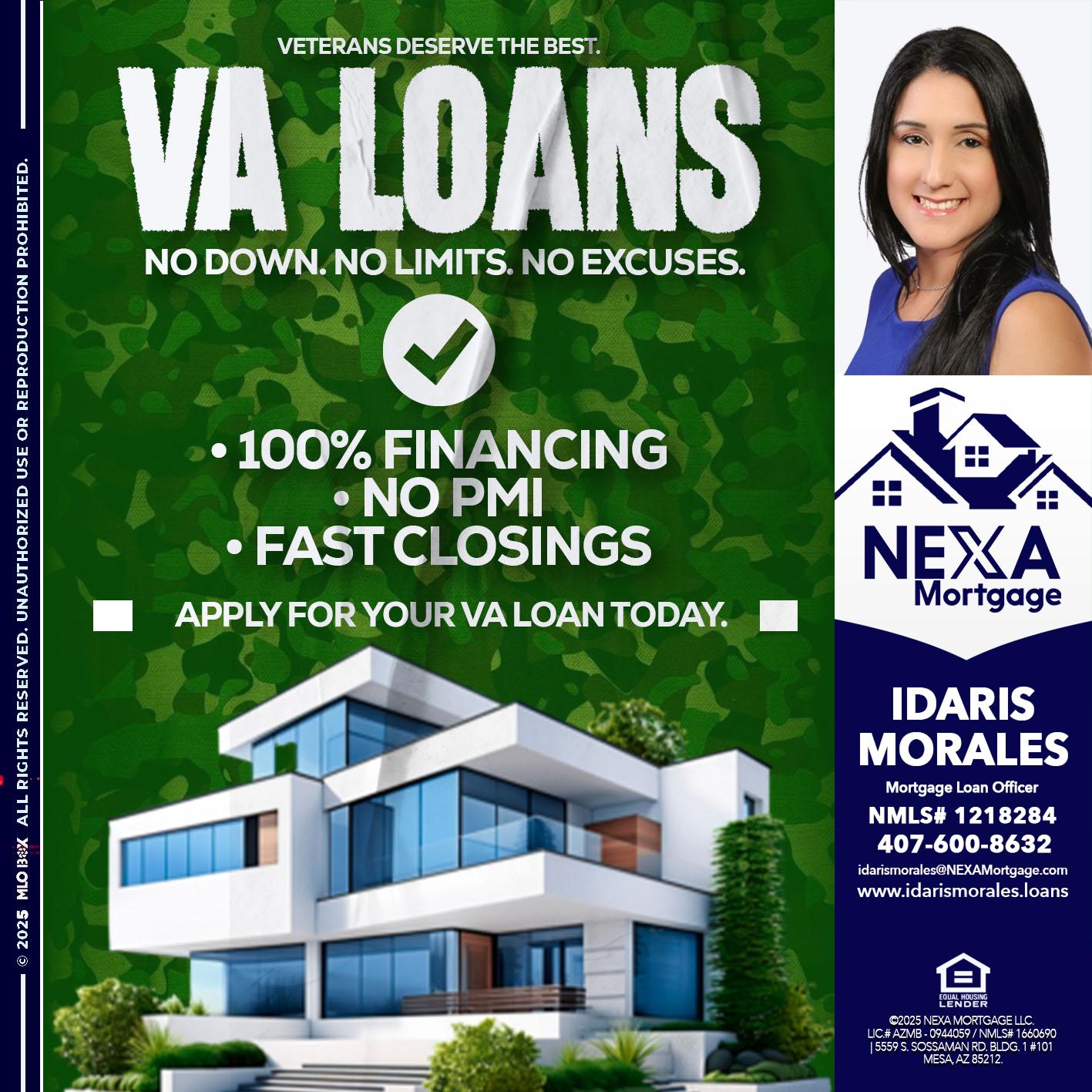 VA LOANS - Idaris Morales -Mortgage Loan Officer
