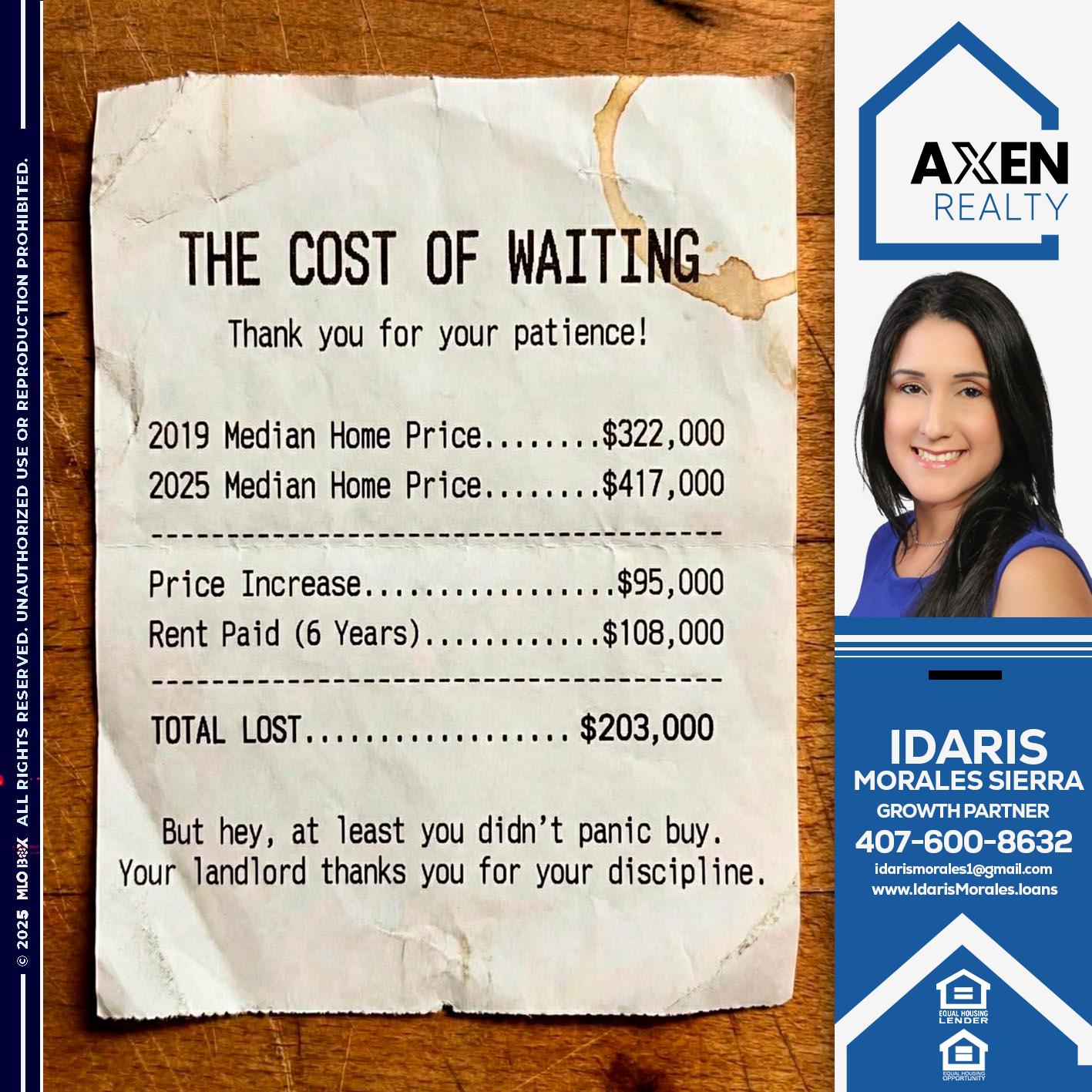 the cost of waiting - Idaris Morales -Mortgage Loan Officer