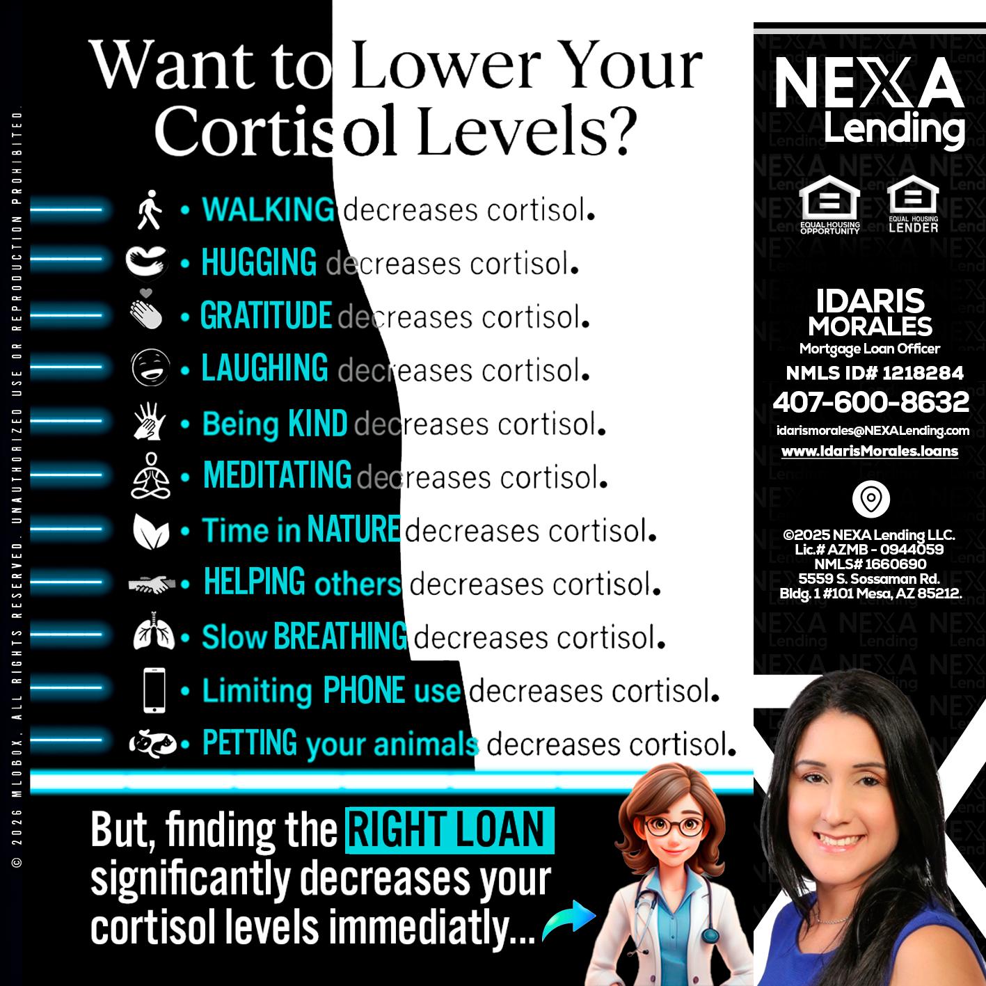 Want to lower Your Cortisol Levels? - Idaris Morales -Mortgage Loan Officer