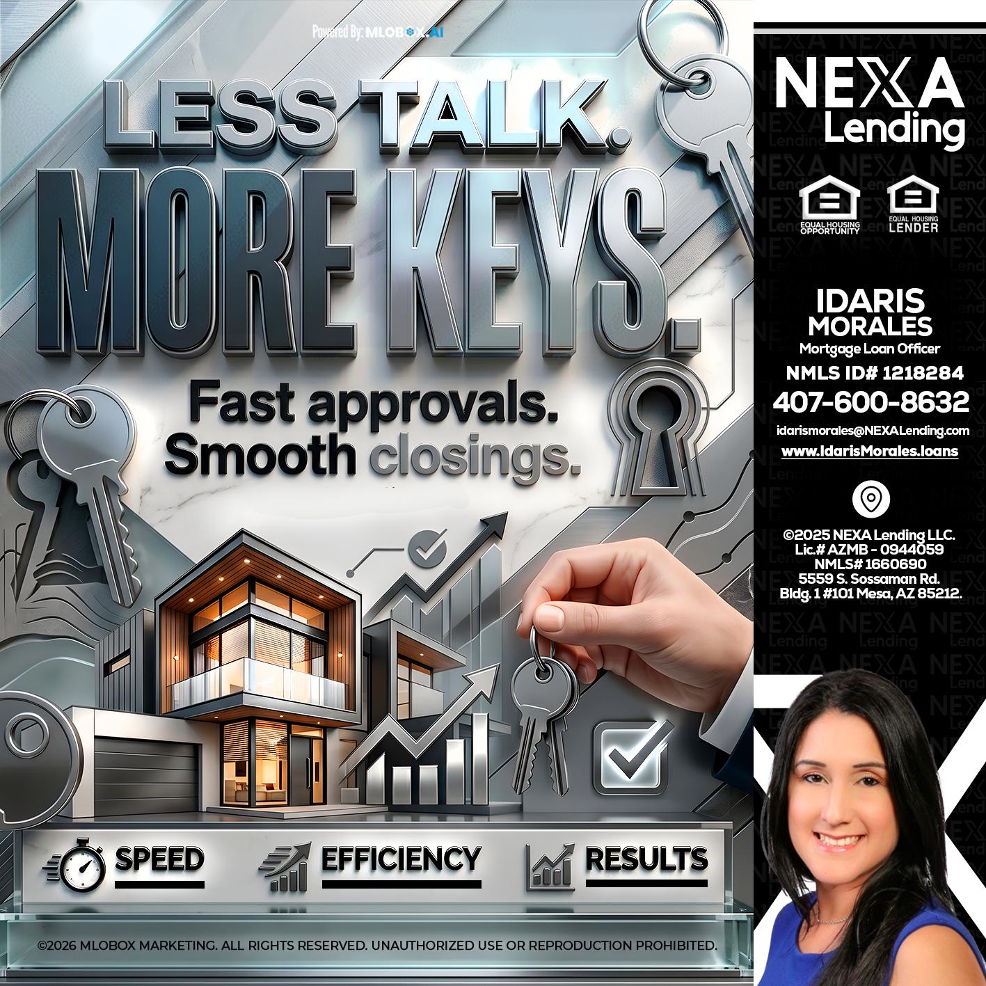 LESS TALK, MORE KEYS! - Idaris Morales -Mortgage Loan Officer
