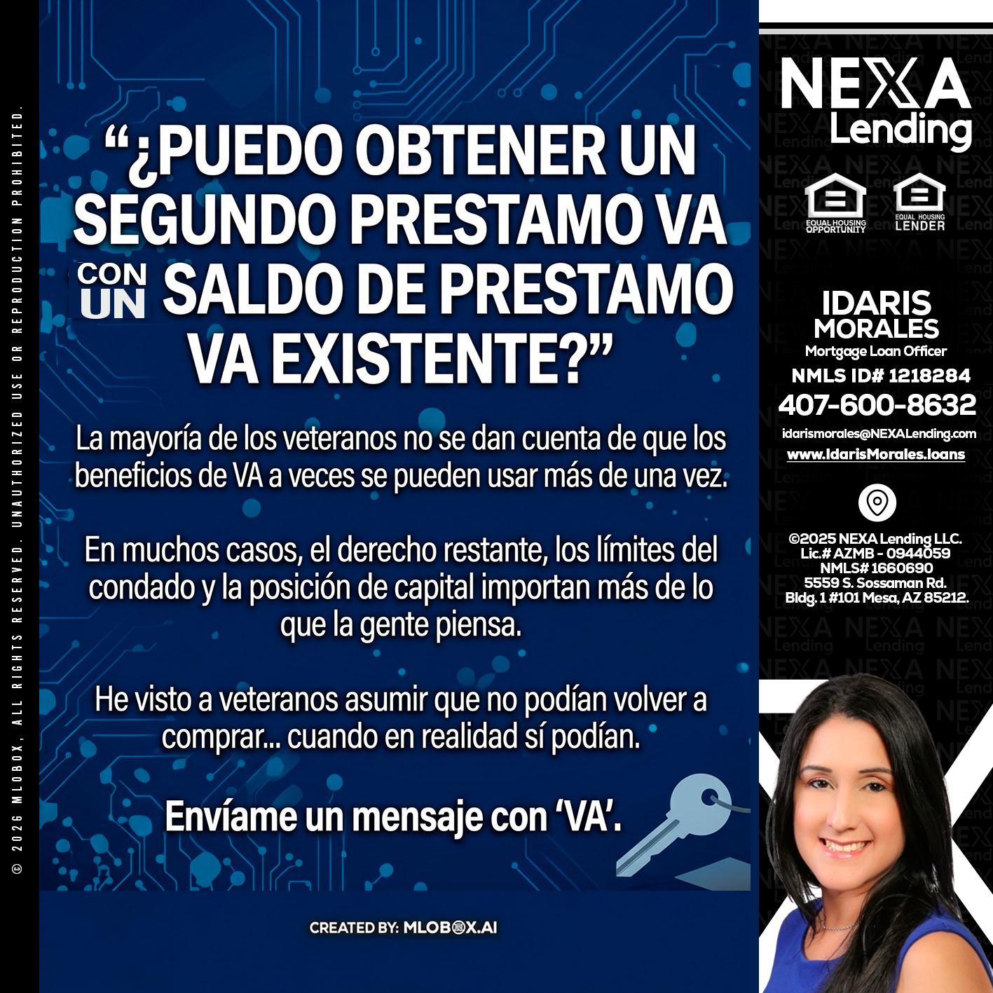 PUEDO OBTENER UN PRESTAMO VA - Idaris Morales -Mortgage Loan Officer