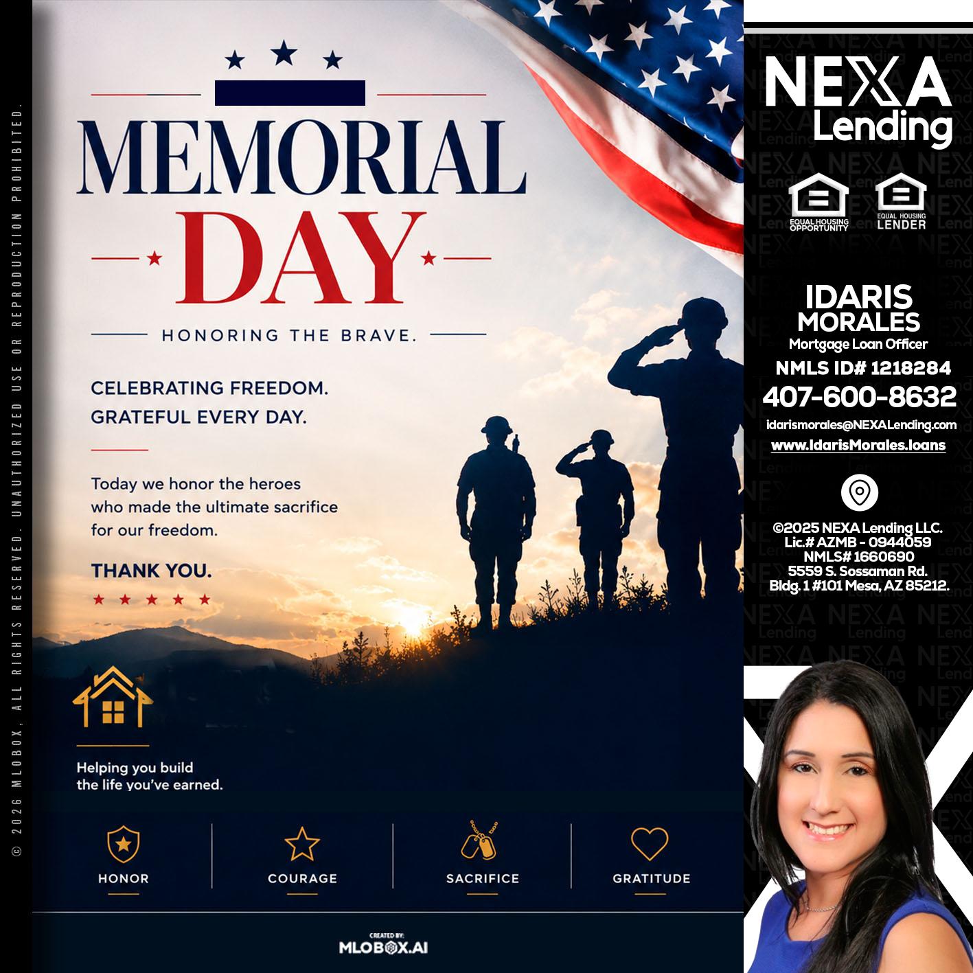 MEMORIAL DAY - Idaris Morales -Mortgage Loan Officer
