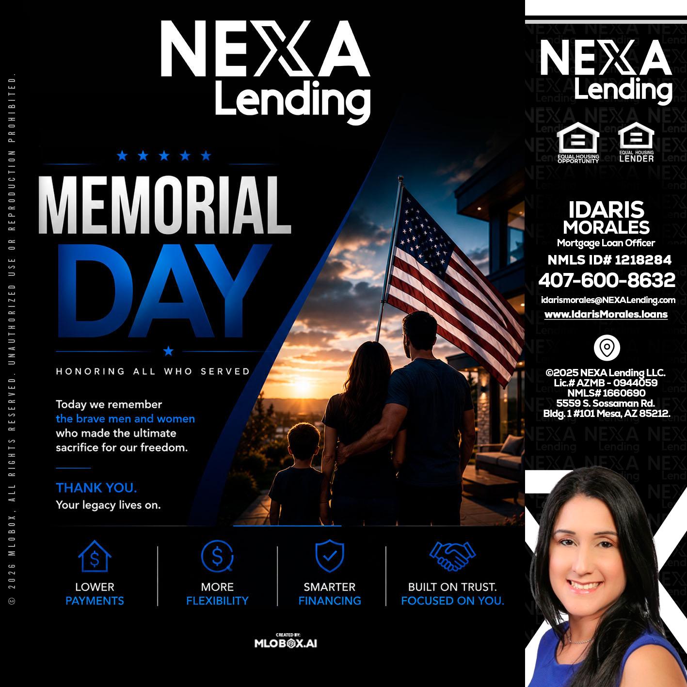 MEMORIAL DAY - Idaris Morales -Mortgage Loan Officer