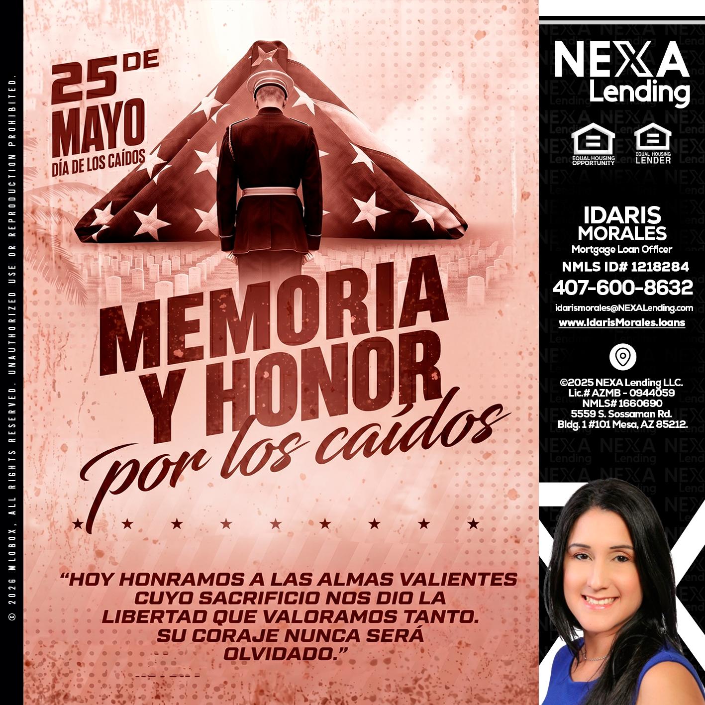 MEMORIA Y HONOR - Idaris Morales -Mortgage Loan Officer