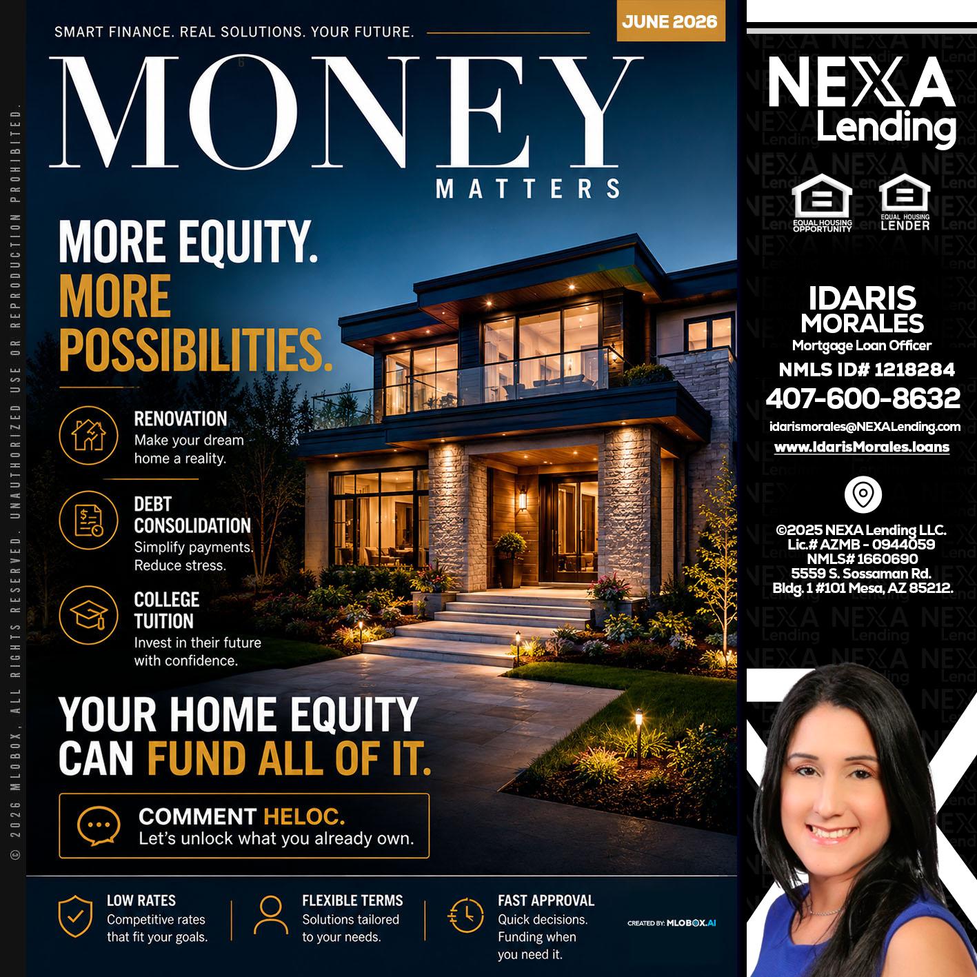 MONEY MATTERS - Idaris Morales -Mortgage Loan Officer