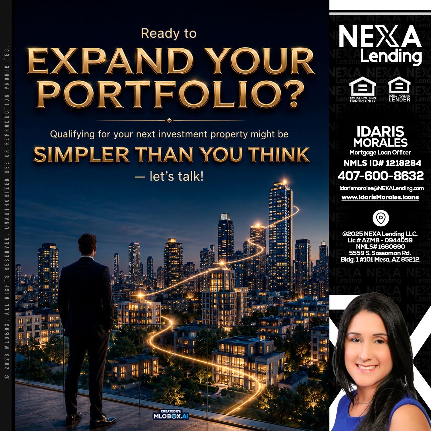 expand you portfolio - Idaris Morales -Mortgage Loan Officer