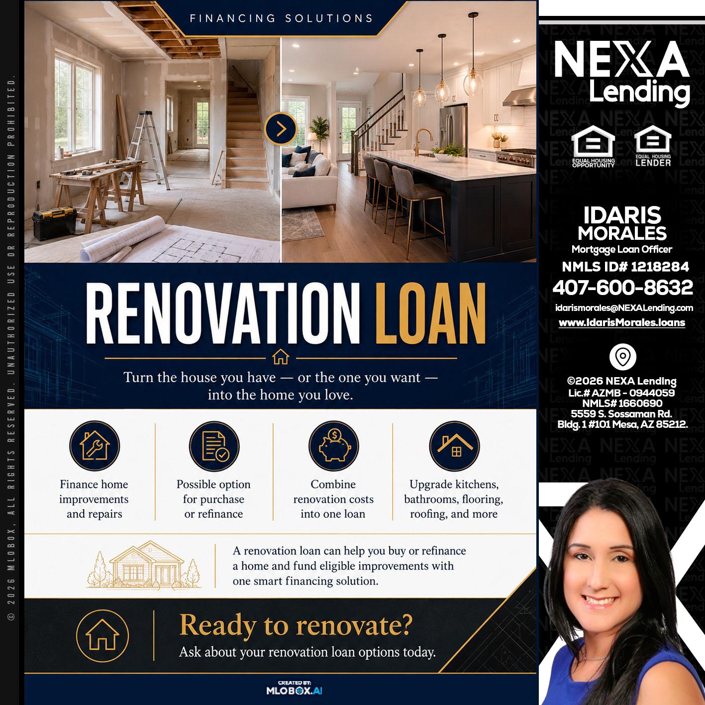 RENOVATION LOAN - Idaris Morales -Mortgage Loan Officer